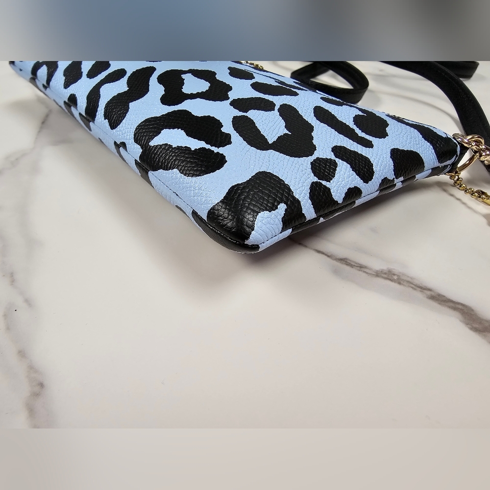 Coach Light Blue And Black Leopard Zipper Clutch/Crossbody - Picture 7 of 8